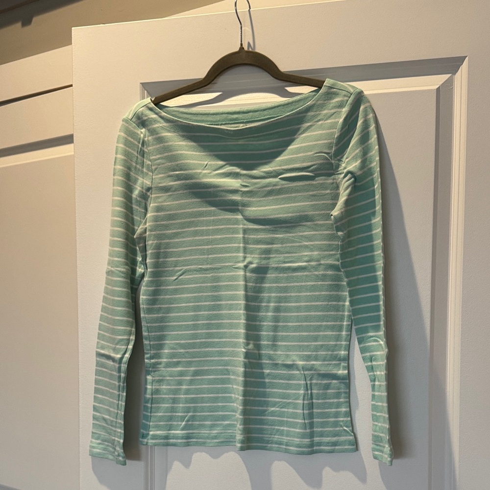 C. Wonder Striped Long-Sleeve Boatneck Top in Mint